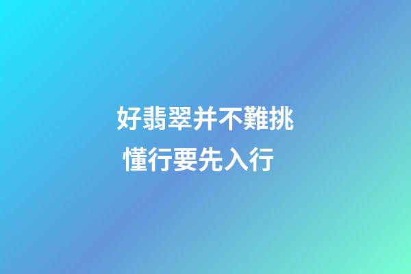 好翡翠并不難挑 懂行要先入行